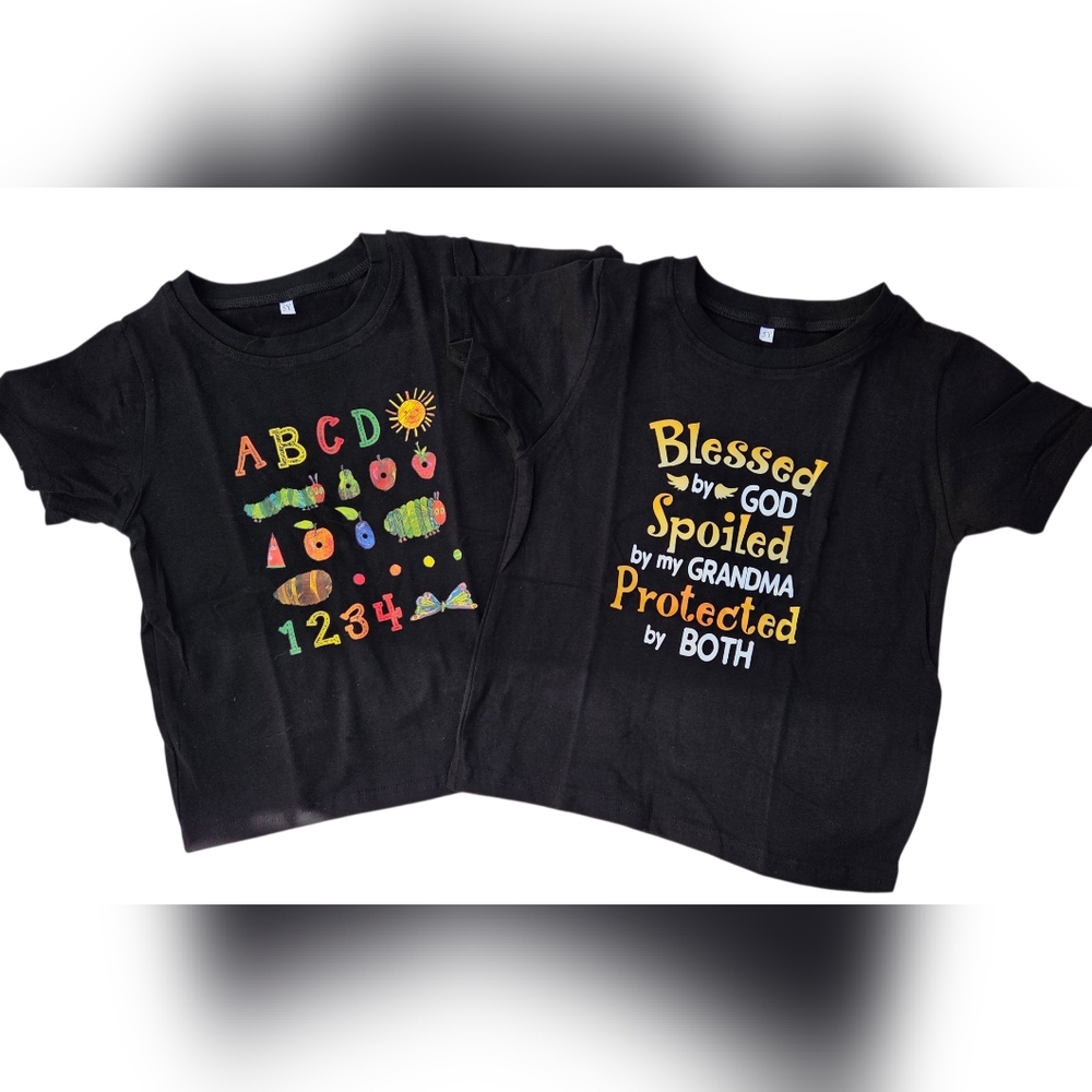 Black Kids Funny  T-Shirts with Colorful Prints Size 5